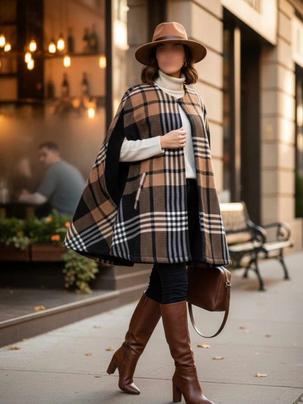 DESIGNER TAHARI MULTI COLOR BROWN PLAID CAPE LARGE/XLARGE